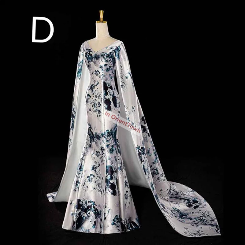 Luxury Trailing Long Cheongsam Embroidery Ink Painting Fashion T-stage Show Qipao Robe Orientale Chinese Tradition Dress Mermaid