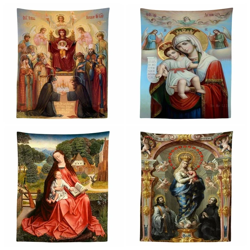 Akathist praise blessed Theotokos virgin and child our good lady tapestry Ho Me Lili for salon decor