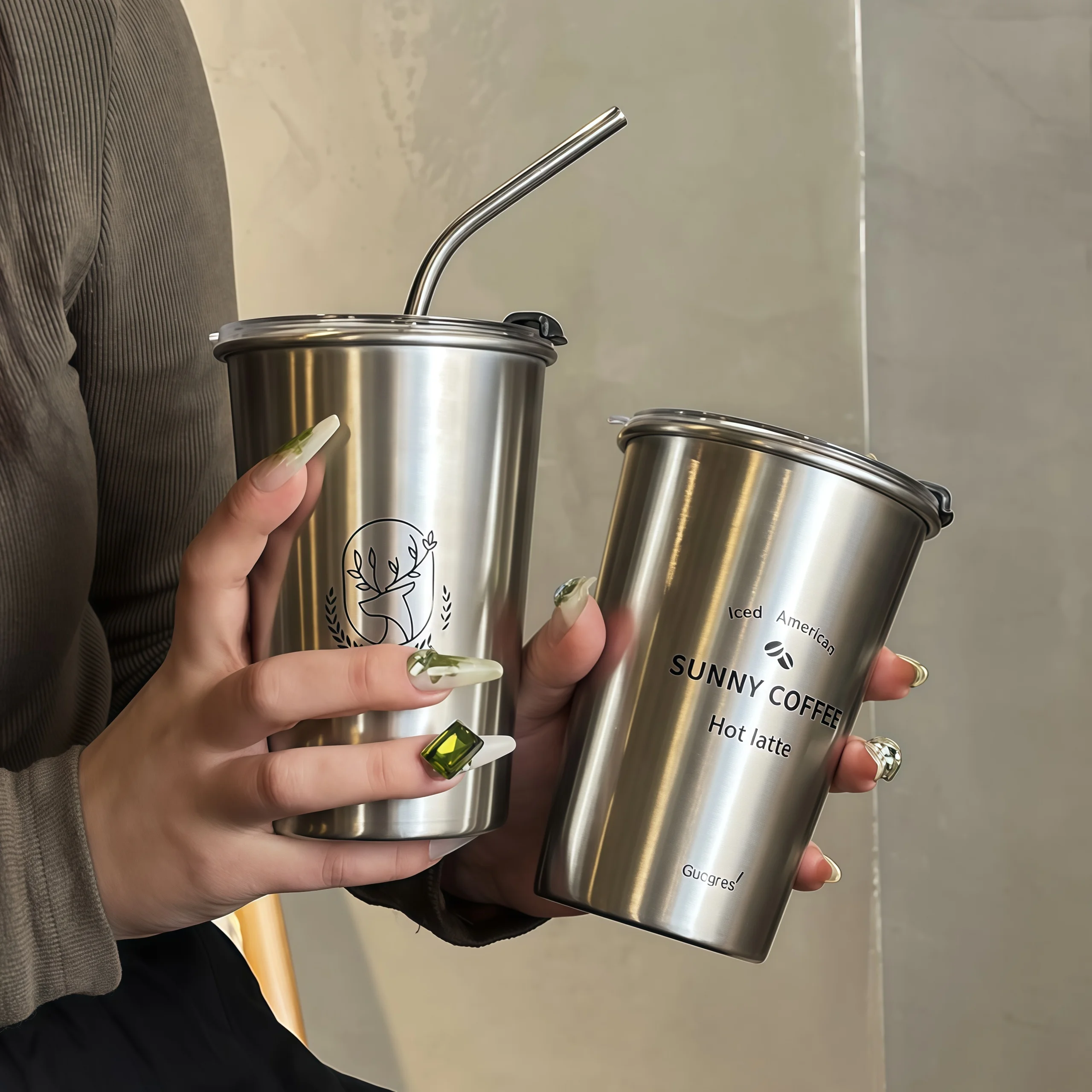 office-ladies-304-stainless-steel-straw-cup-simple-high-value-coffee-cup-industrial-style-restaurant-beer-cup-blue-brand