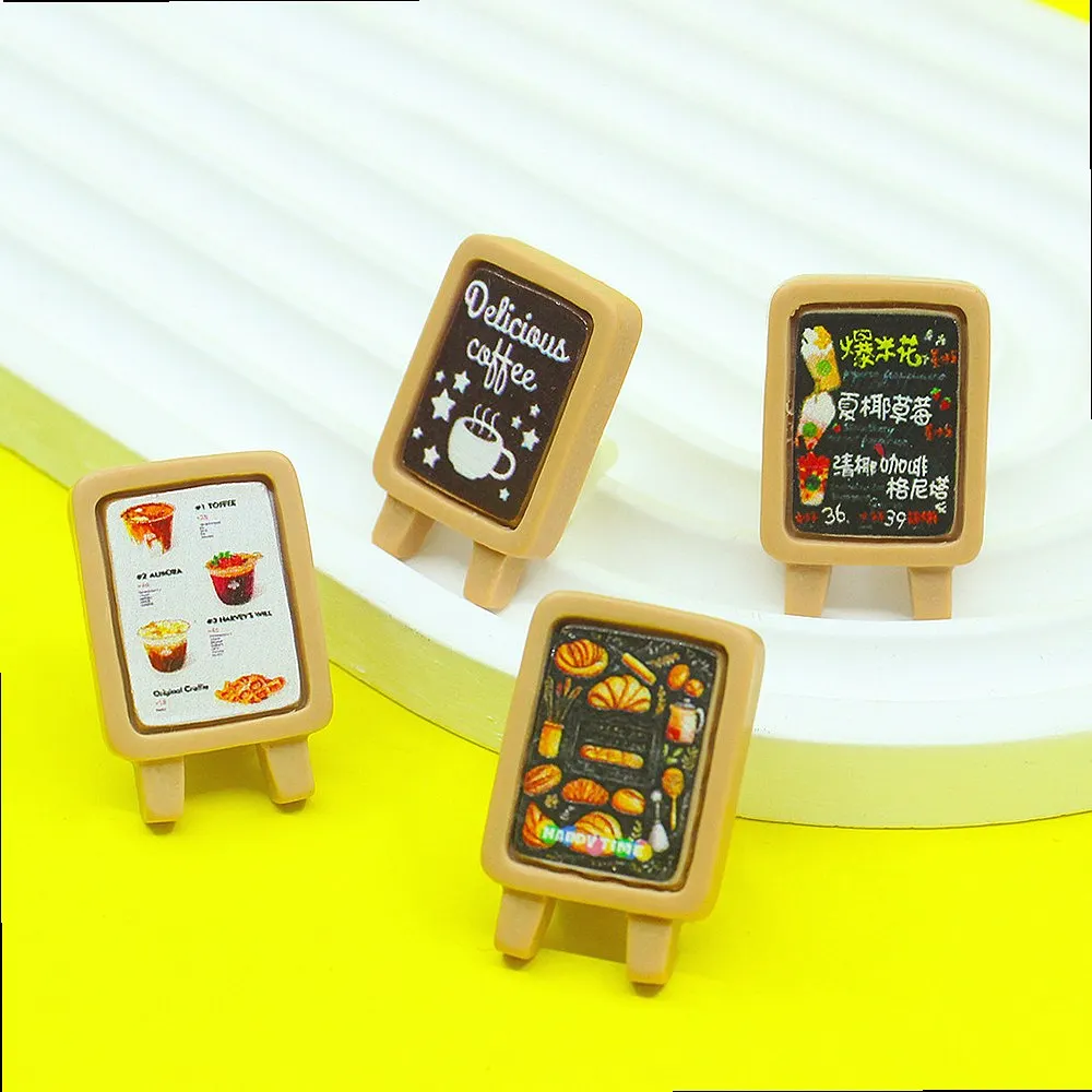 100pcs Kawaii Coffee Bakery Blackboard Resin Flatback Cabochon Dollhouse Miniature Craft Wholesale Dollhouse Decor