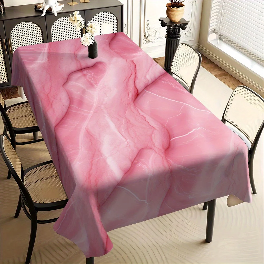 One fashionable pink marble-patterned washable tablecloth - perfect for festive gatherings and daily dining.