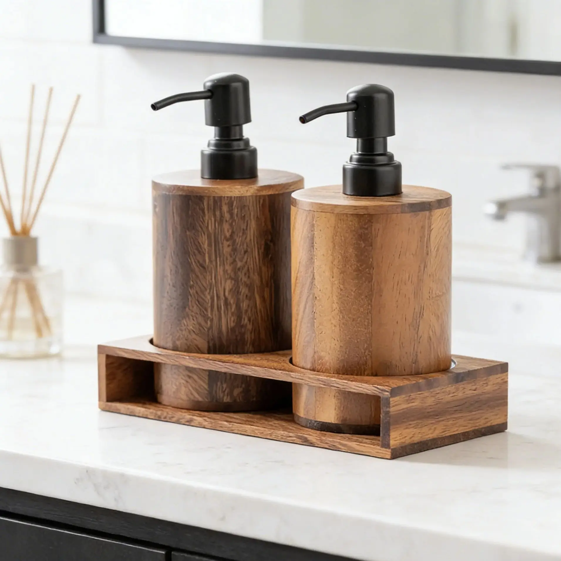bathroom Walnut wood lotion can Hotel essential oil bottle Press shampoo bath gel can Press lotion sub bottle dispenser