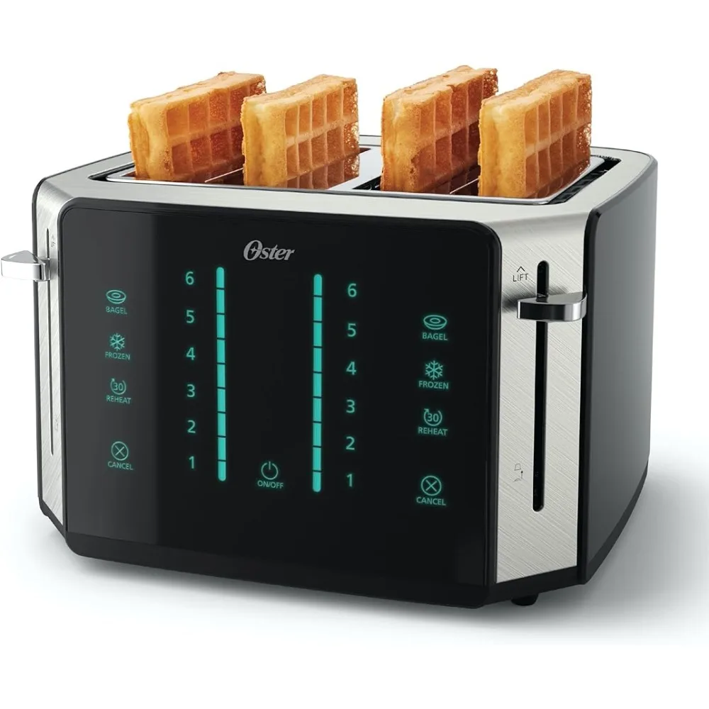 Oster 4-Slice Toaster, Touch Screen with 6 Shade Settings and Digital Timer, Black/Stainless Steel