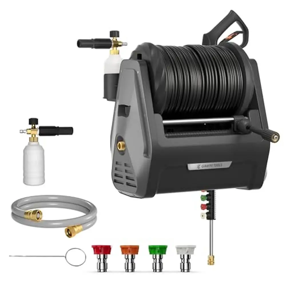 

Electric Pressure Washer 2400 PSI Wall Mount Power Washer 100FT Hose Reel Foam Cannon TSS Auto Shut Off