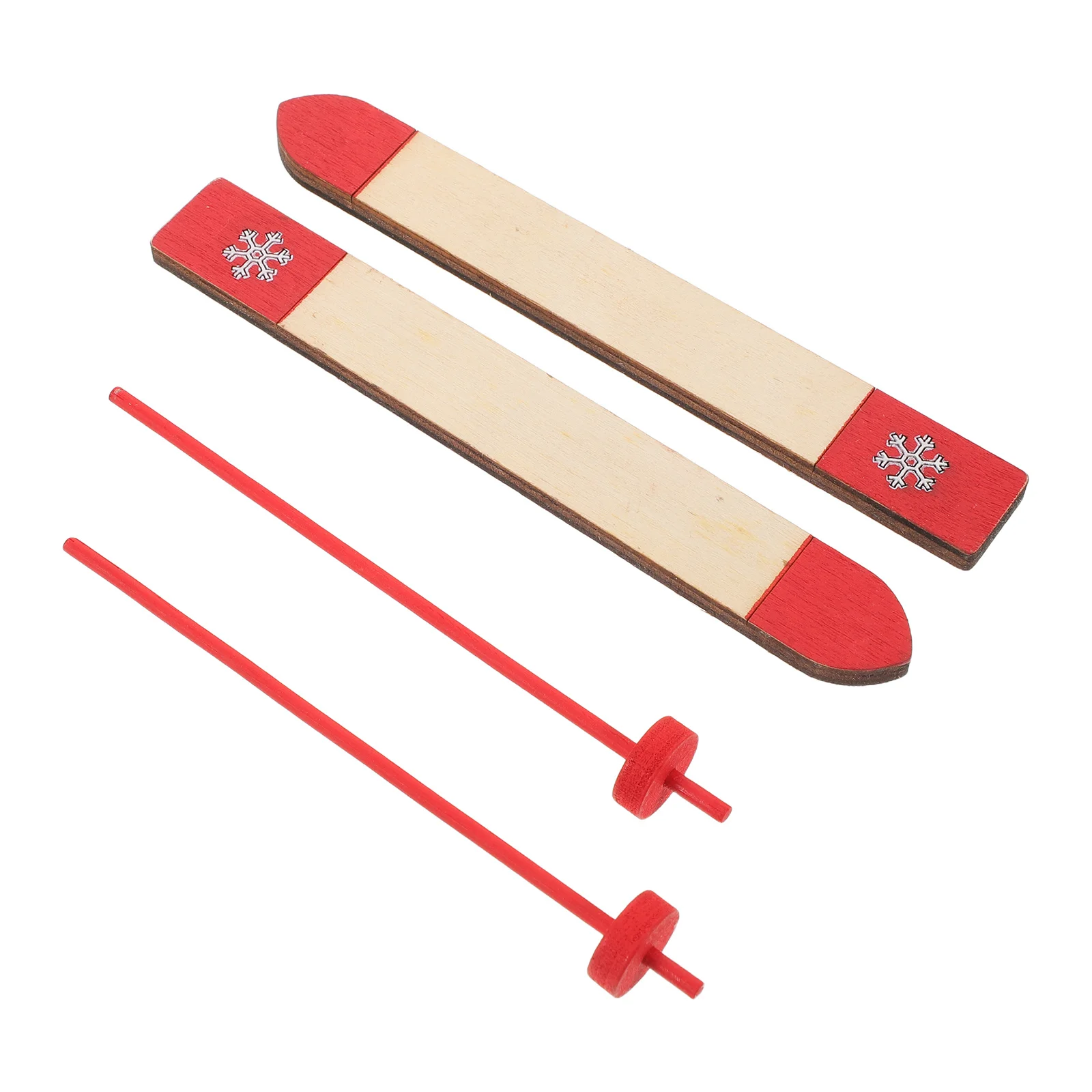 4-teiliges Miniatur-Holzskier-Set mit Stöcken für Kinder, Winter-Sport, Weihnachtsdekoration, Puppenhaus, Feiertagszubehör-Set