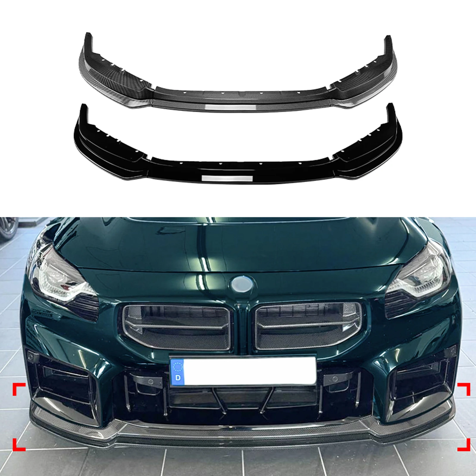 

Front Bumper Spoiler Lip For BMW 2 Series M2 G87 2023-2024 Carbon Fiber Look/Gloss Black Lower Splitter Blade Protection Plate