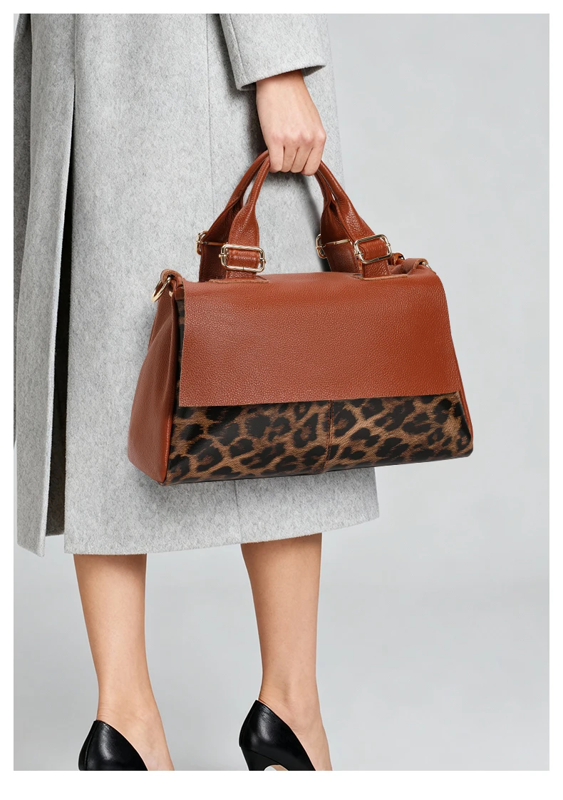 ADIRANI, 2026 Neuerscheinung, Große Kapazität Vollnarbiges Rindsleder Damen Handtasche Echtes Leder Leopardenmuster Frauentasche – Detail 3