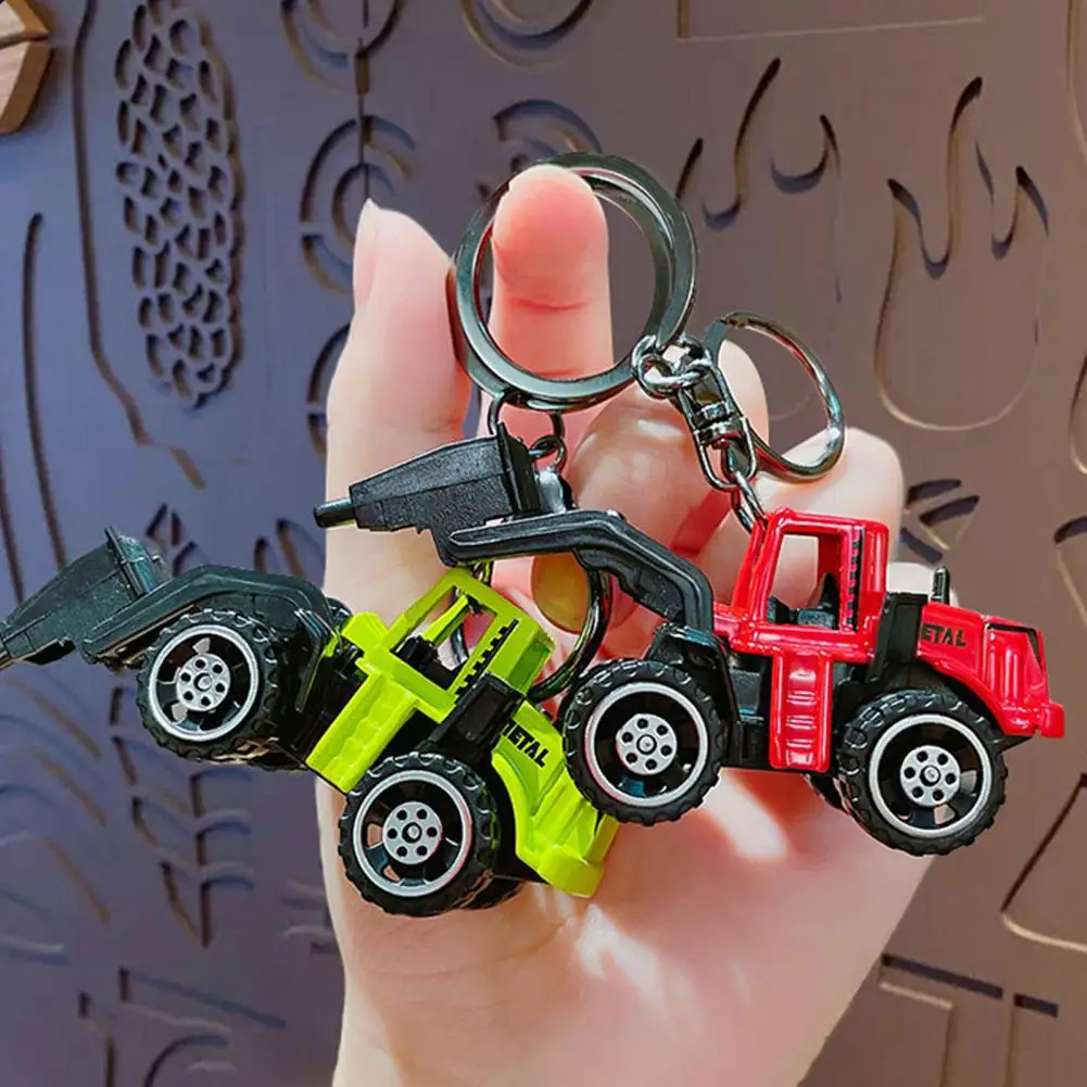 Keychain Pendant Decompression Tool Keychain Mini Engineering Cars Keychain Set Pull Back Cartoon Toy Car for Decompression
