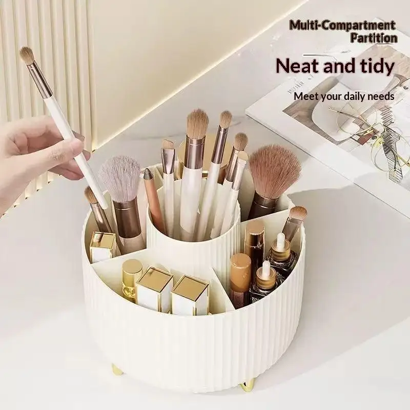 1Pcs 360° Rotating 5 Slot Cosmetic Organizer Makeup Brush Holder Desktop Vanity Storage For Nail Polish Skincare Perfume