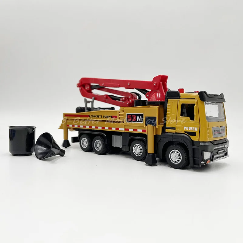 Diecast Metal Model Toy Concrete Pump Truck Pull Back With Sound & Light Children Gifts