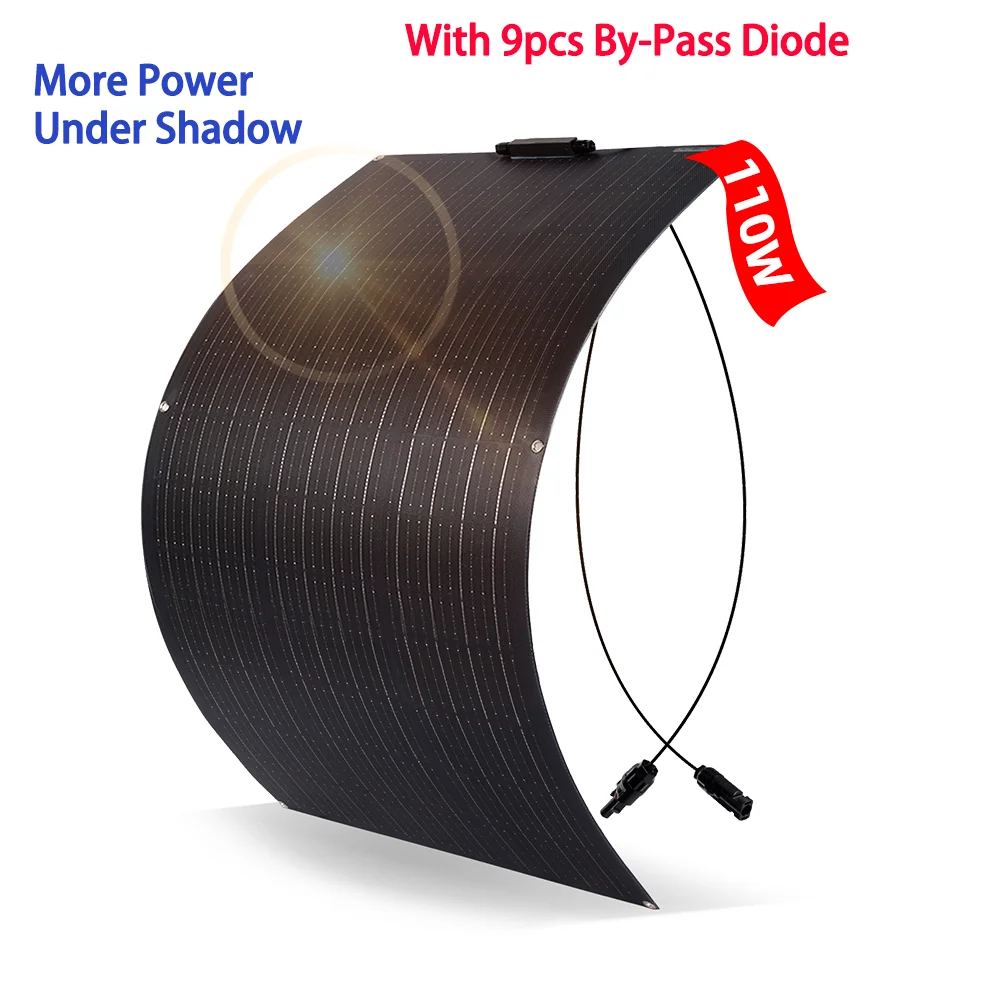 لوحة طاقة شمسية 110 واط 120 واط 220 واط 240 واط 18 فولت مع 9 قطعة بواسطة تمرير ديود ETFE مرنة الخلايا الشمسية 12 فولت شاحن بطارية للتخييم RV قارب