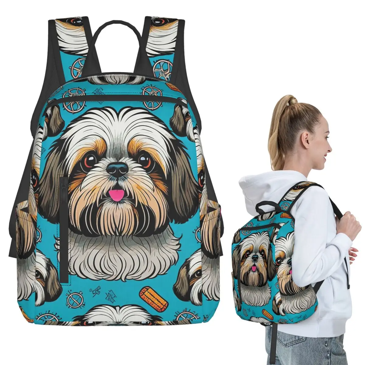 Dog Lover Shih Tzu Crest Backpack Student BookBag Kids School Bag Laptop Shoulder Bags Boys Girls