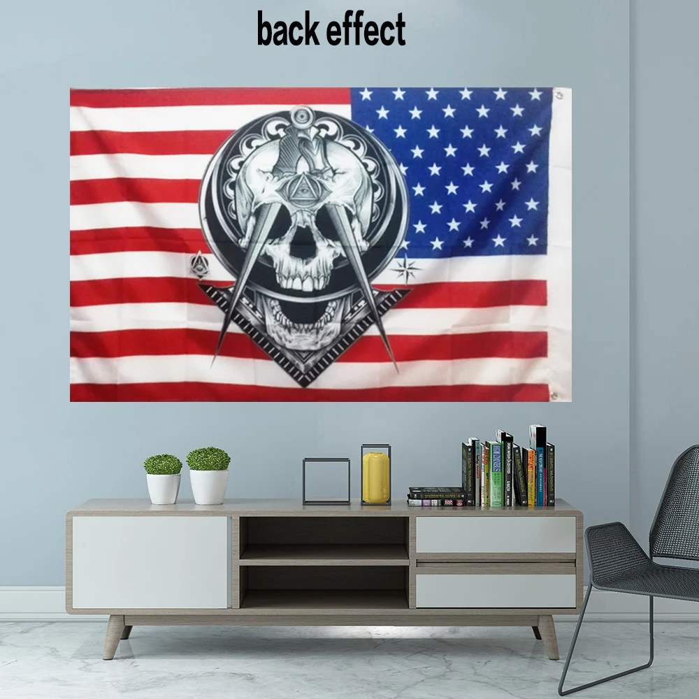 Masonic Mason Freedom On USA Flag Graphic Custom Printed Hanging Banner Party Polyester Shaft Cover Grommets 3X5FT 90X150CM