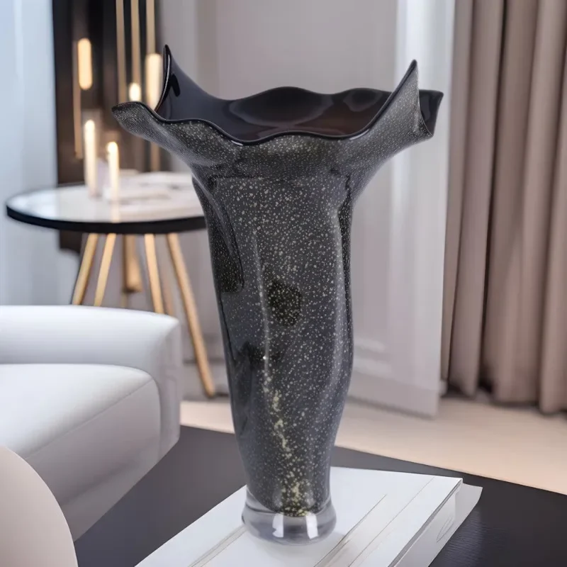 Modern Large Diameter Glass Vase For Living Room Entrance Flower Arrangement Creative Home Decor Soft Ornament Model Room