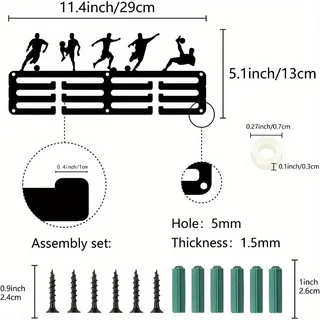 1PC Football Medal Hanger Display for Wall Home Badge Race Gymnastics Swimming Medalist Black 11.4x5.1 Inch