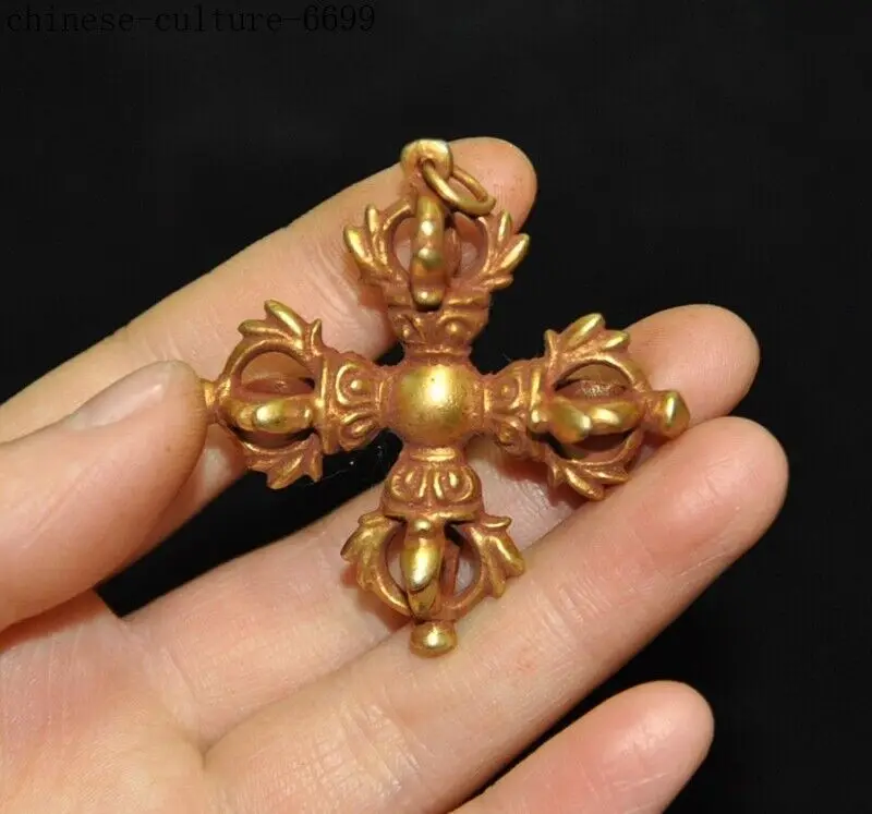 Bronze 24K Gold Cross Vajra Dorje Phurpa Exorcism Talisman Amulet Pendant