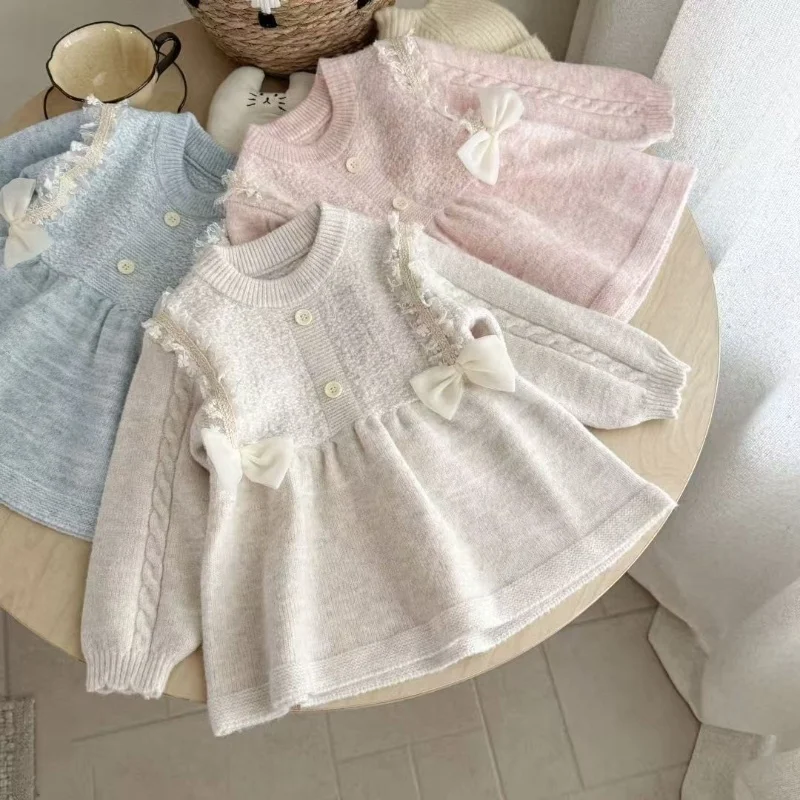 

Girls' Dress Autumn and Winter New Collection Children's Baby Knitted Woolen Dress 1-6 Year Old Princess Dress