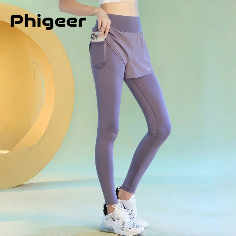 PHIGEER High Waist Yoga Pants For Women Autumn Slim Fit Workout Leggings Sports Trousers Lightweight Sweatpants With Pocket New