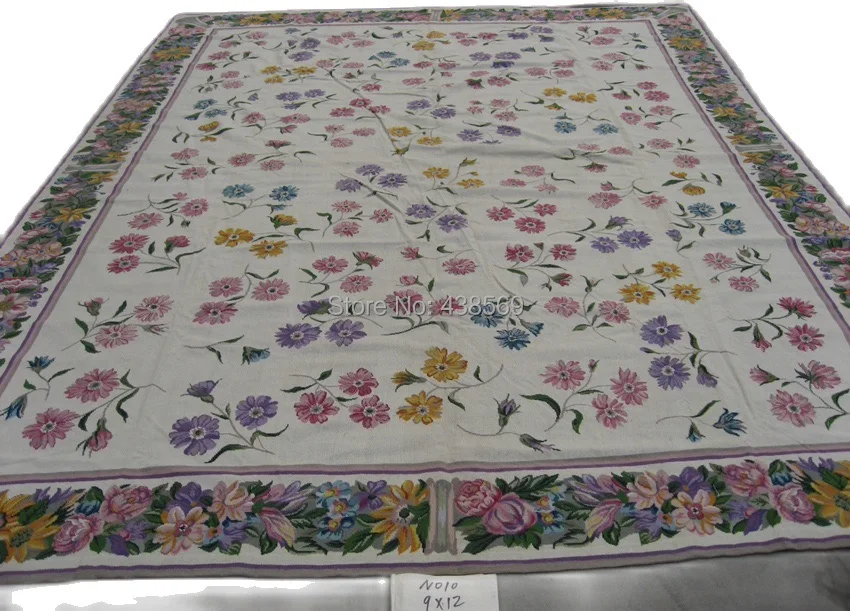 

Free shipping handmade needlepoint woolen rugs with flowers design high quality 9'x12' cheap prices