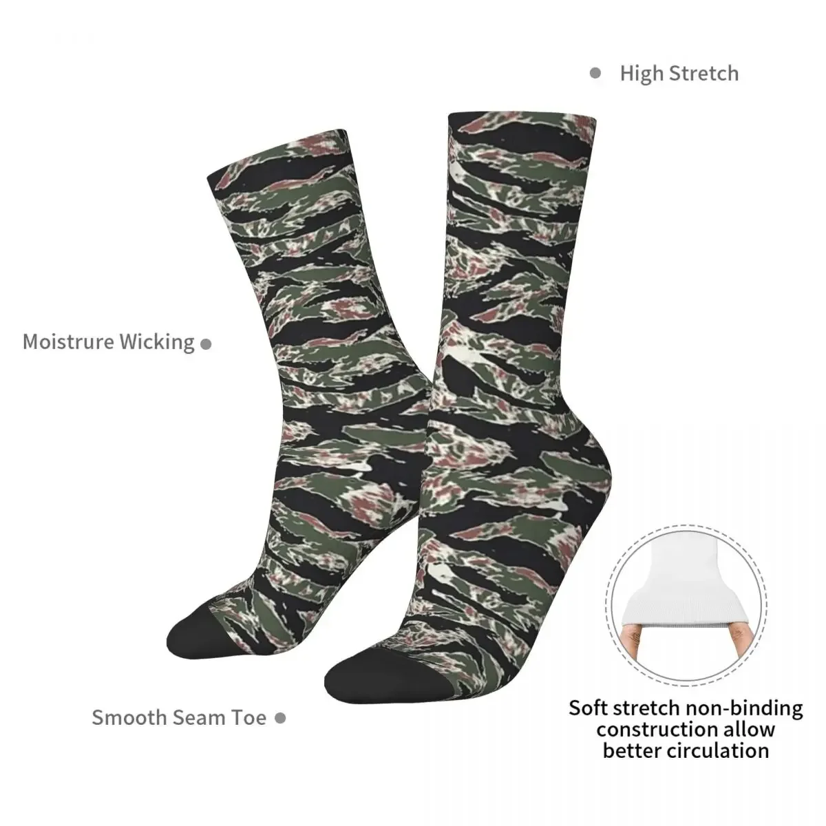 Tiger Stripe Camouflage Military Camo Socks Harajuku Super Soft Stockings All Season Long Socks for Man Woman Birthday Present