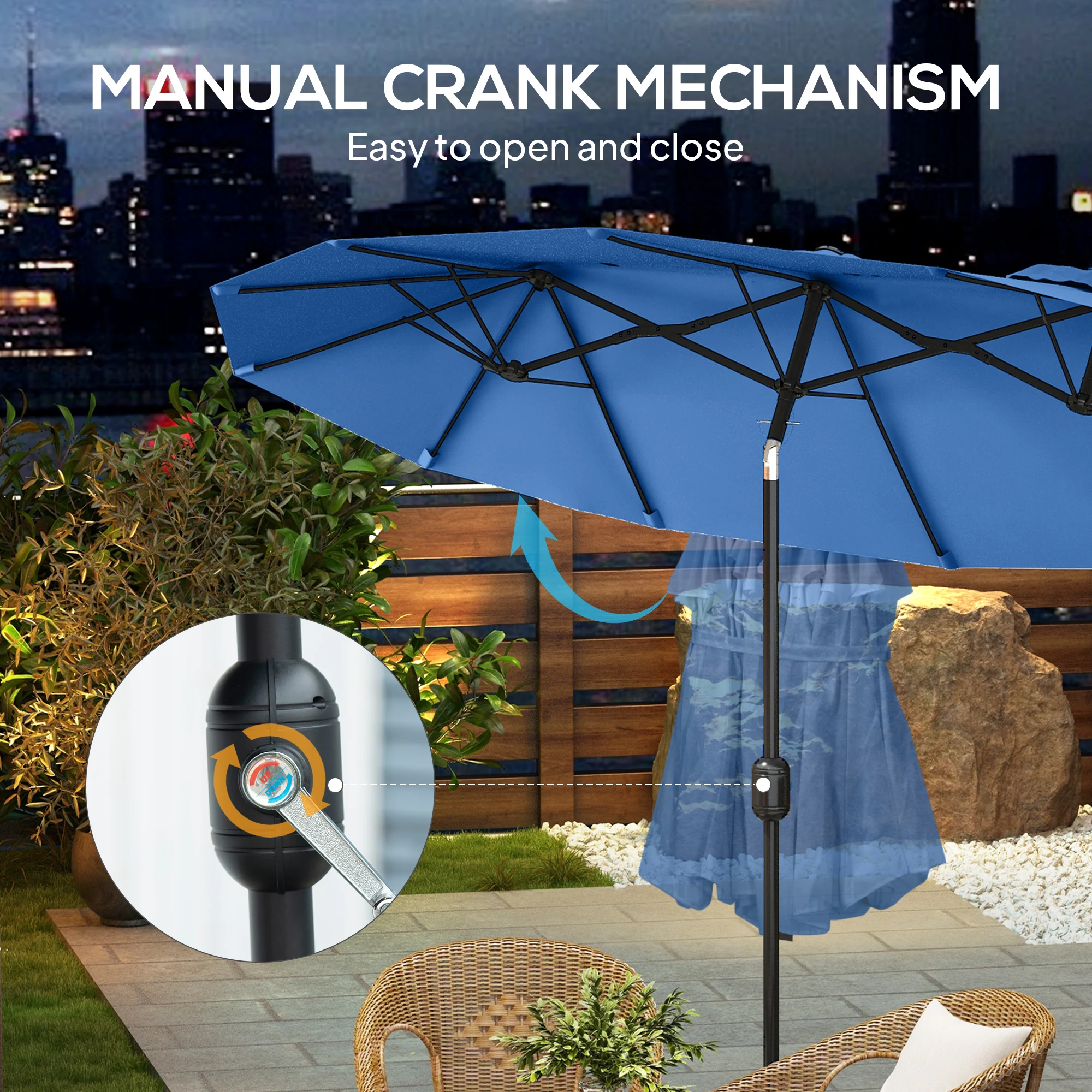 Do You Like to Read in Nature? Do You Enjoy Picnics in the Summer Breeze? Have a Long Dining Table for an Umbrella, but an Umbrella Doesn'T Fit? Say Goodbye to Sunburn This Summer with Outsunny. This Large Outdoor Umbrella Offers You Ample Shade from Uv Rays at a - view 6