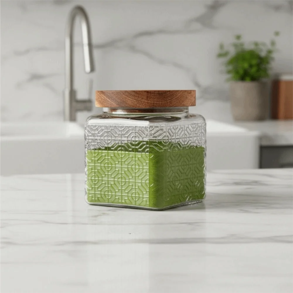 Multi-functional Vintage Embossed Glass Storage Jar Square Moisture-proof Mason Jar Transparent Sealed Grains Storage Box Nut