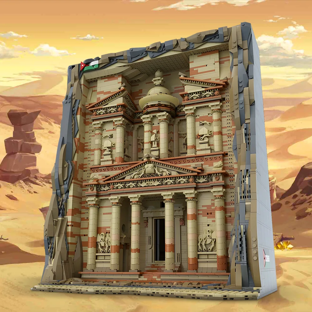 MOC Architecture Retro Petra The Treasury Building Blocks Petra Jordan And the Last Crusade Bricks Toys Children Birthday Gifts