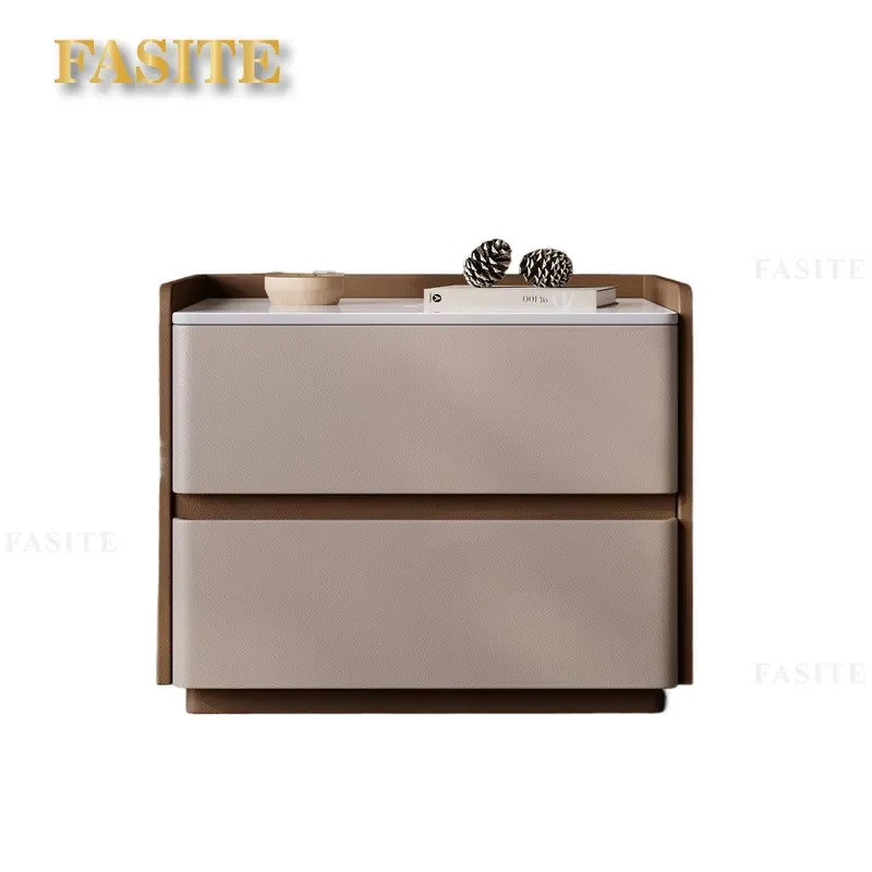 For Italian Minimalist Rock Slab Bedside Table Light Luxury Bedroom Leather Color Matching Eco Friendly All Solid Wood
