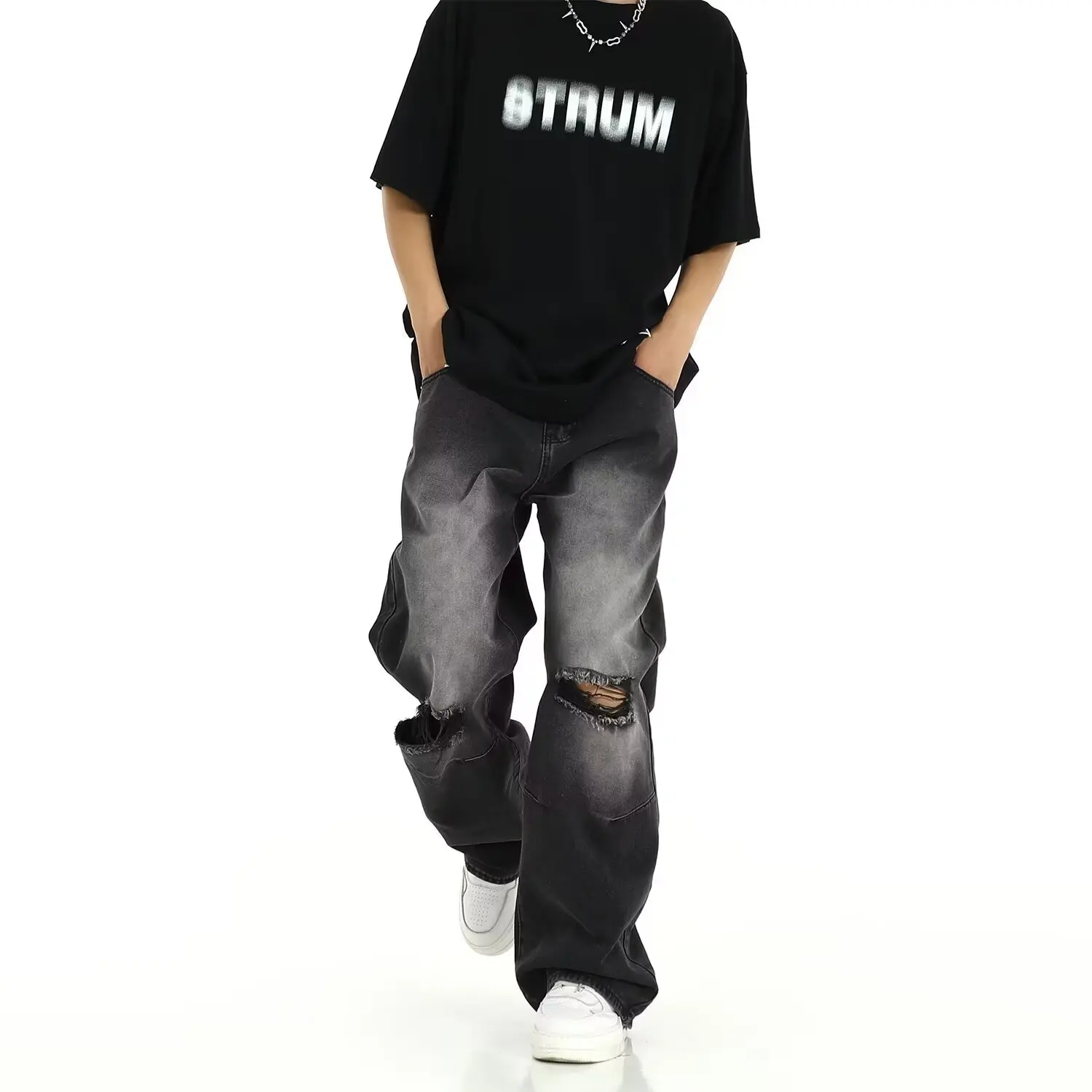 

Loose Straight Leg Jeans for plus Size Men High Street Sle Casual Long Trousers Spring Autumn Wear Comfortable Denim Pants