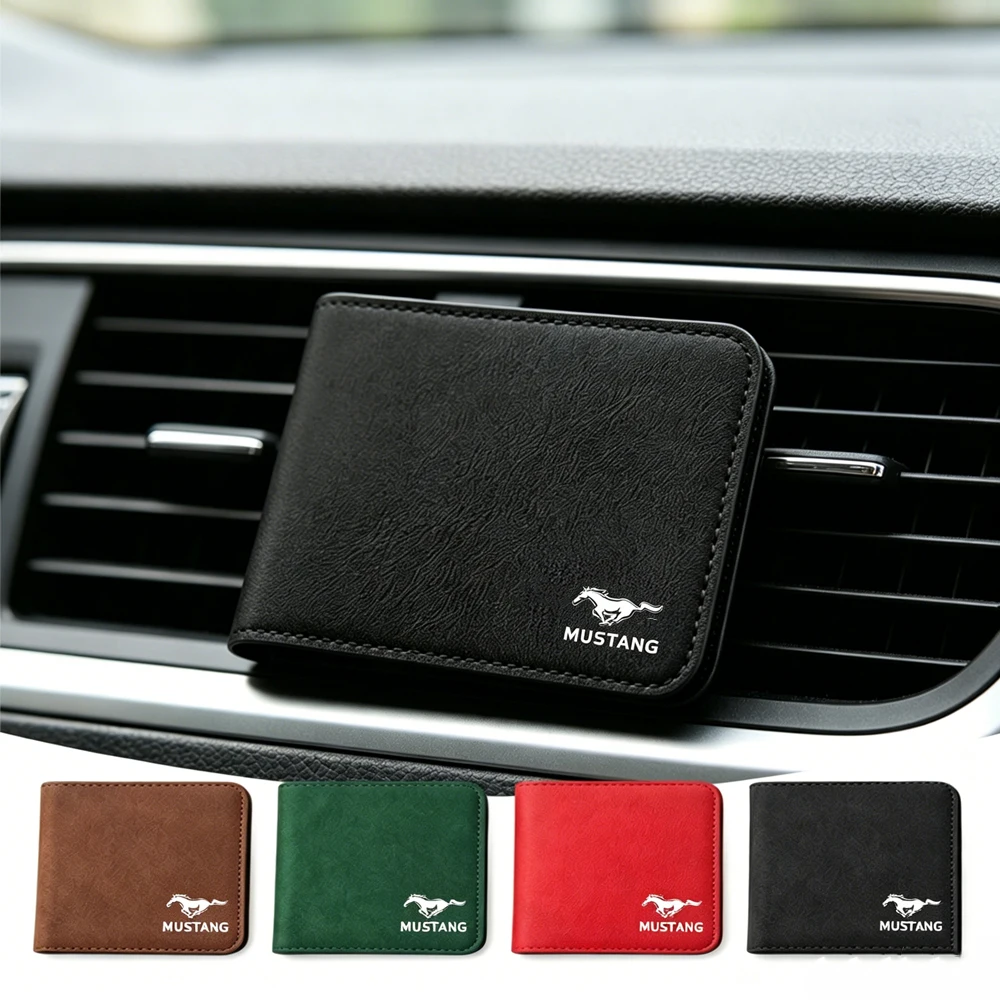 HubCap Mustang PU Leather Car Wallet Driver License & Registration Card Organizer Case For Ford Focus Fiesta Mk7 Ranger Kuga Mk3