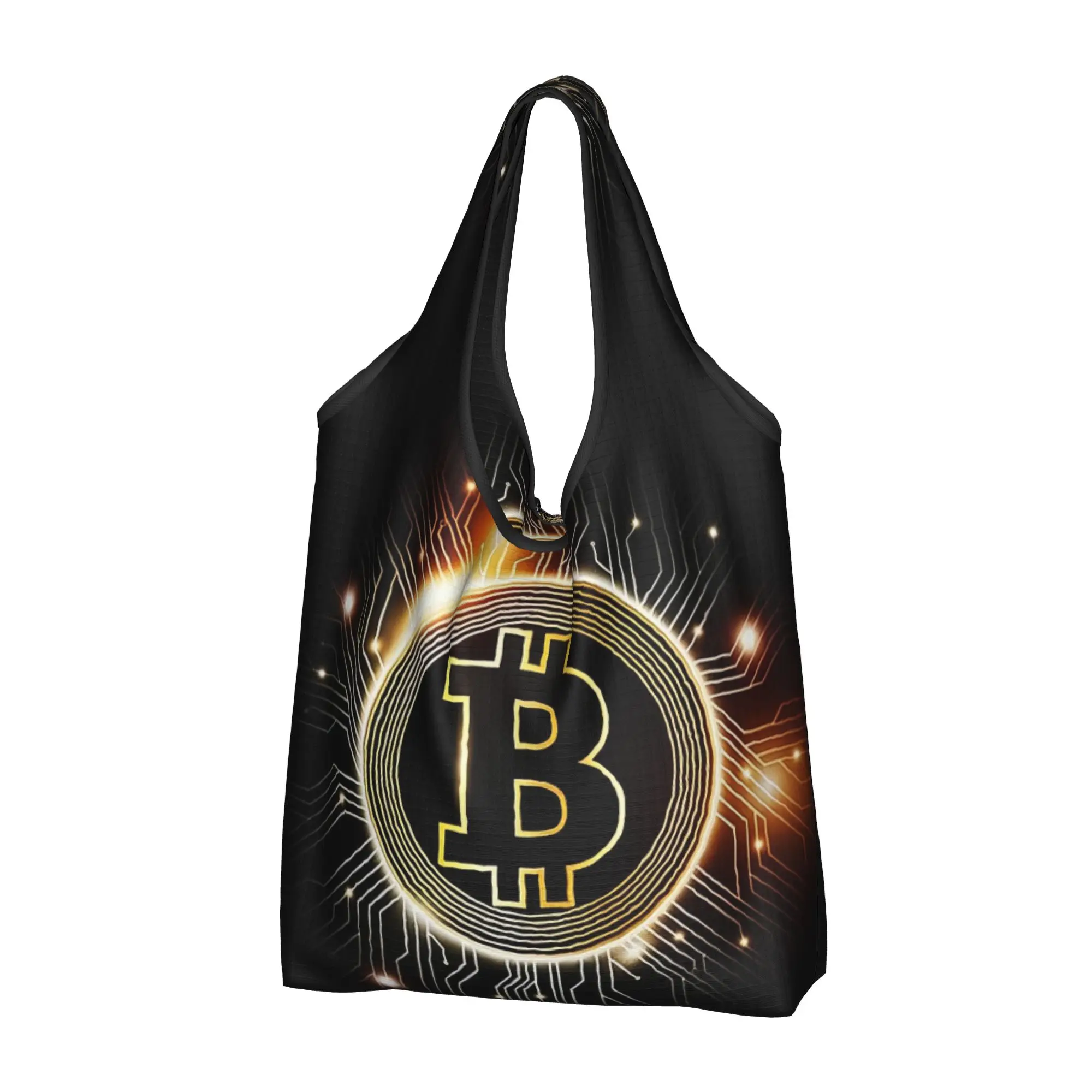 Crypto Virtual Currency Bitcoin  Grocery Shopping Tote Bags Women Kawaii  Shopper Shoulder Bags Large Capacity Handbags