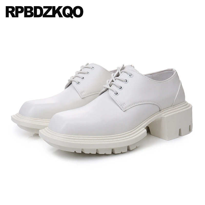 Square Toe Derby Chunky Y2k High Heels Men 48 Thick Sole Shoes Oxfords Lace Up Plus Size Platform Japanese 47 Stylish Catwalk