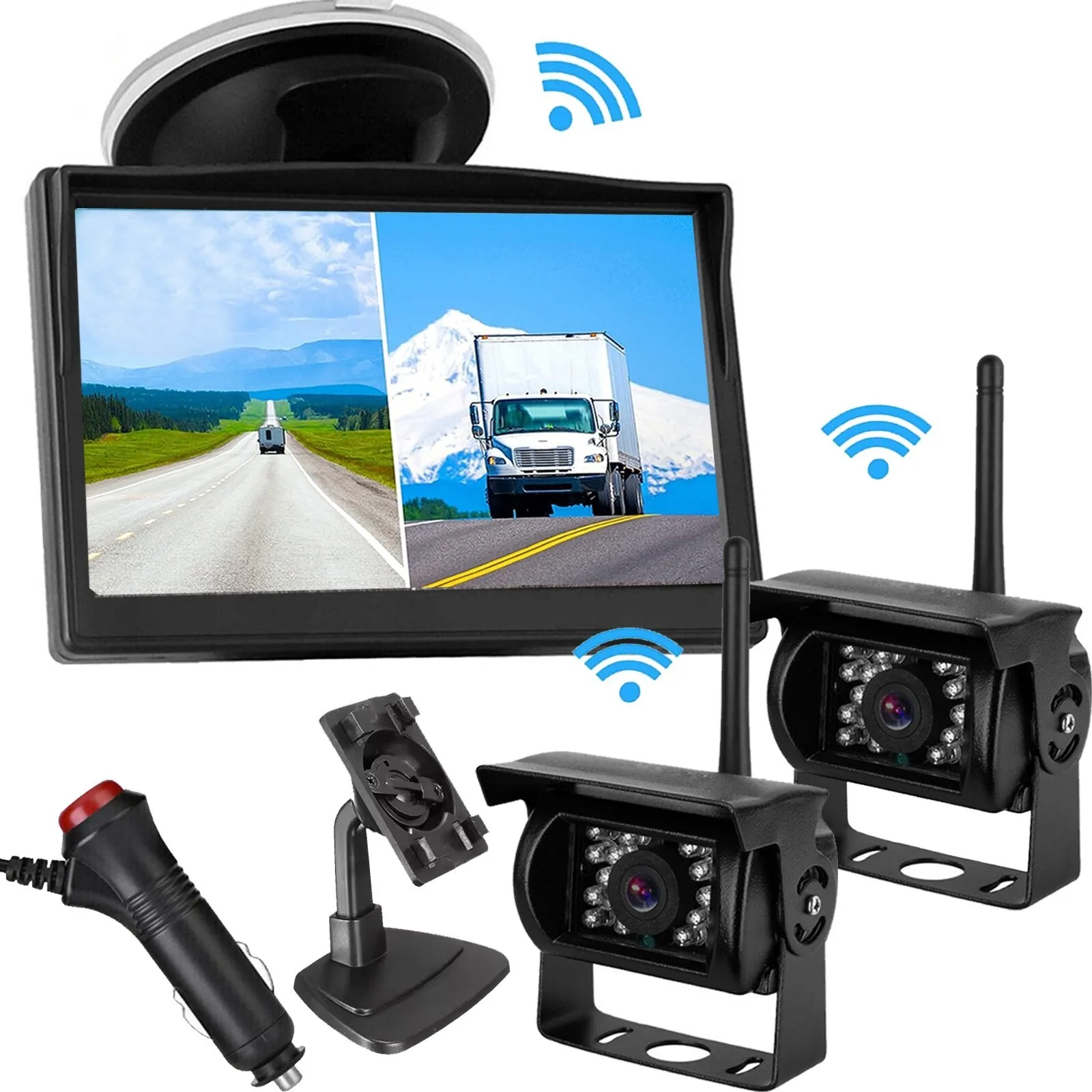 

Lastbus 5" Wireless Rear View Monitor 2 Split Screen With WIFI Reverse Camera Waterproof Night Vision For Caravan Bus Truck
