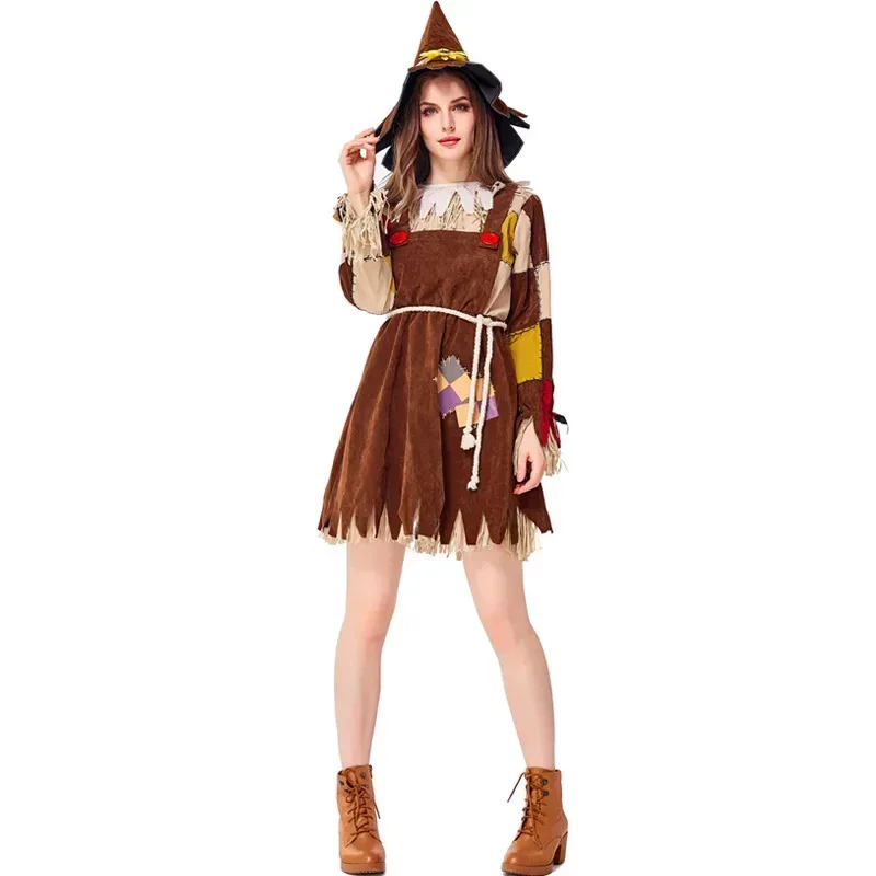Adult Women Scarecrow Cosplay Costume Fantasia Halloween Purim Carnival Mardi Gras Costumes Fancy Dress