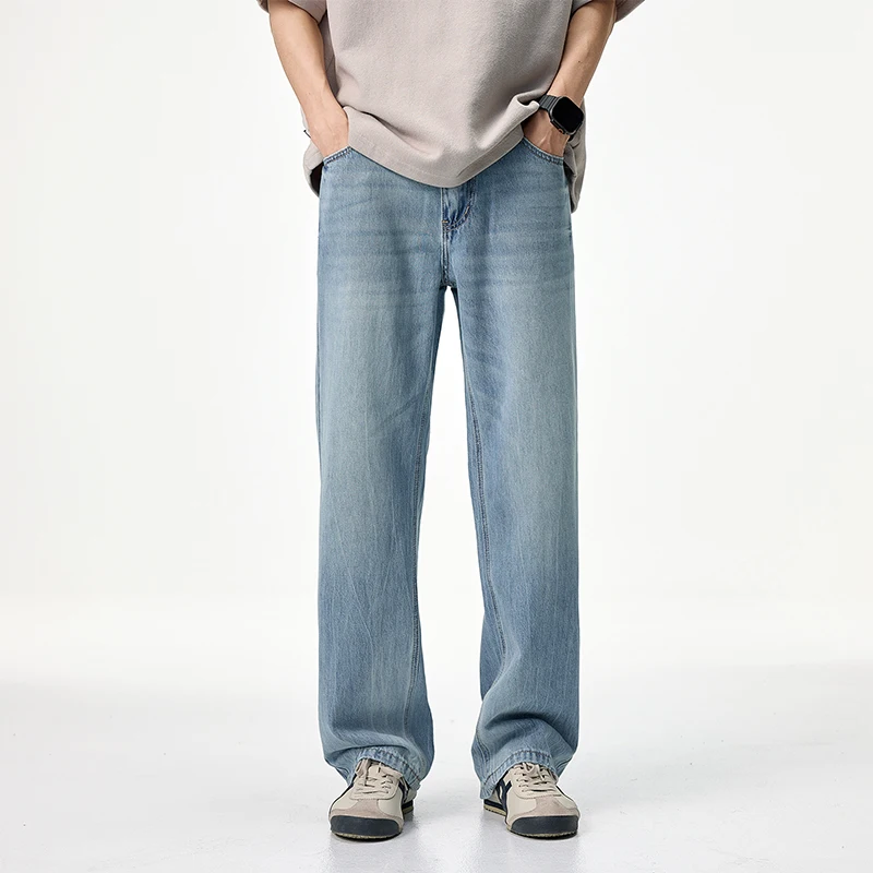 

clanfit straight tube ultra thin summer/spring drapey lyocell denim cat whisker & monkey wash wash process