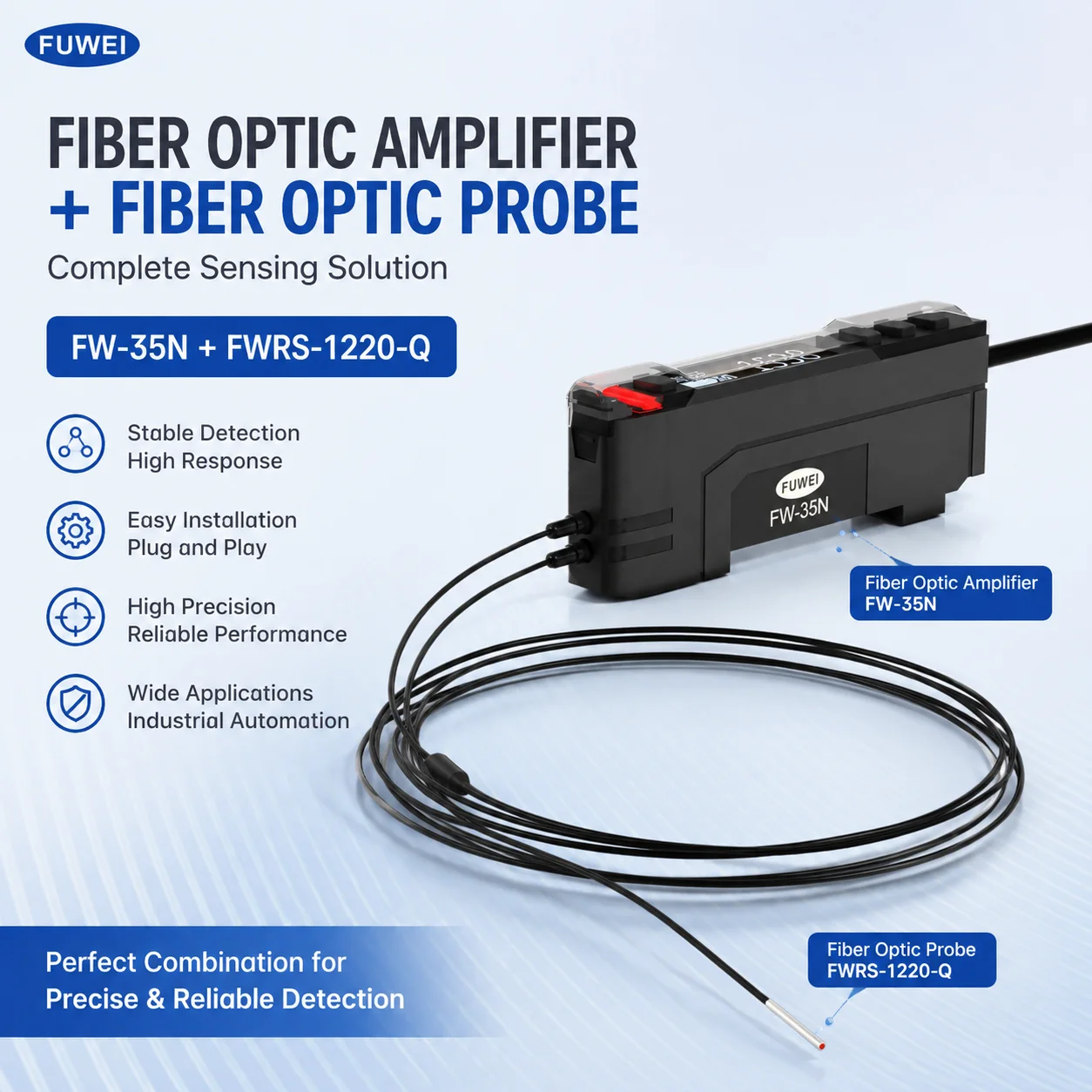 FUWEI FWRS-1220-Q Cylindrical Fiber Optic Probe Diffuse Reflection Toothless Design for Sensing