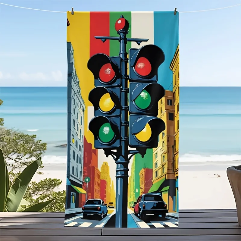 Urban Symphony Retro Traffic Lights polyester microfiber beach towel is highly absorbent suitable for swimming and beach outings