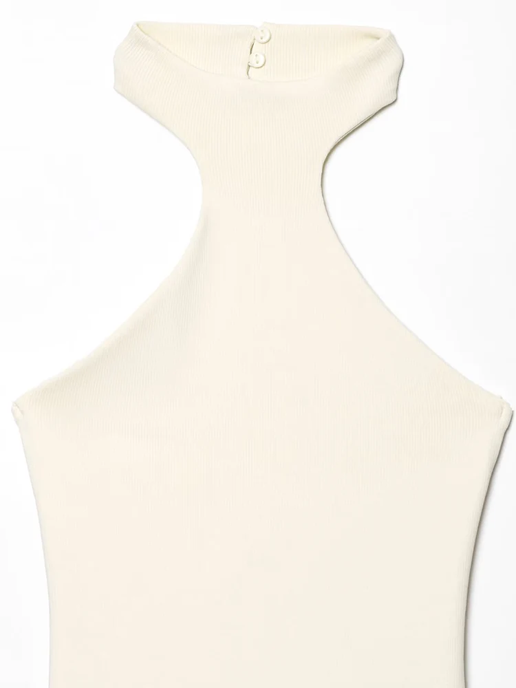 TFMLN Sukienka bez ramiączek z odkrytymi plecami dla pań Elegancki patchworkowy wzór Bez rękawów Odkryte plecy Letnie solidne sukienki w kształcie litery A Nowość