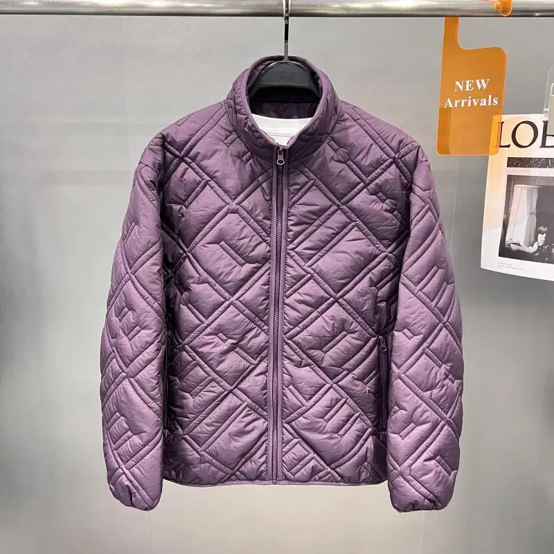 

Original Design Winter Cotton Jaet Men's Purple Stand Collar Casual Emed Lightweight Faionable Polyester