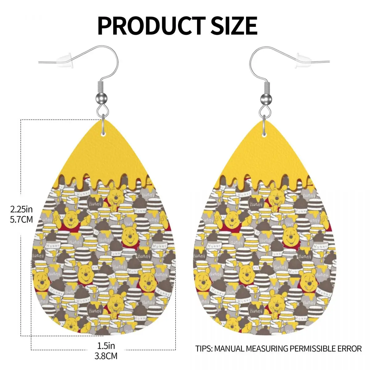 Custom Winnie The Pooh Leather Teardrop Earrings for Women Leather Earrings Fashion Lightweight for Parties Holidays view 4