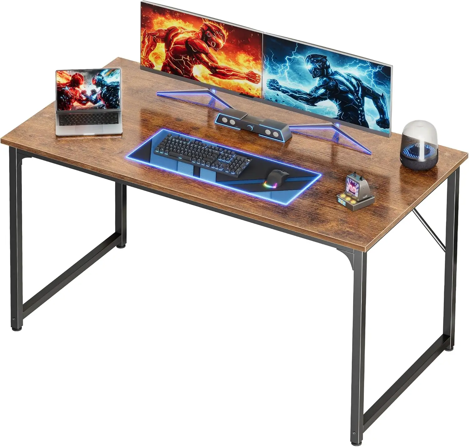 

47x24 Inch Gaming Office Desk with Deeper Desktop, Metal Frame, Rustic Brown for Home Office Study Bedroom