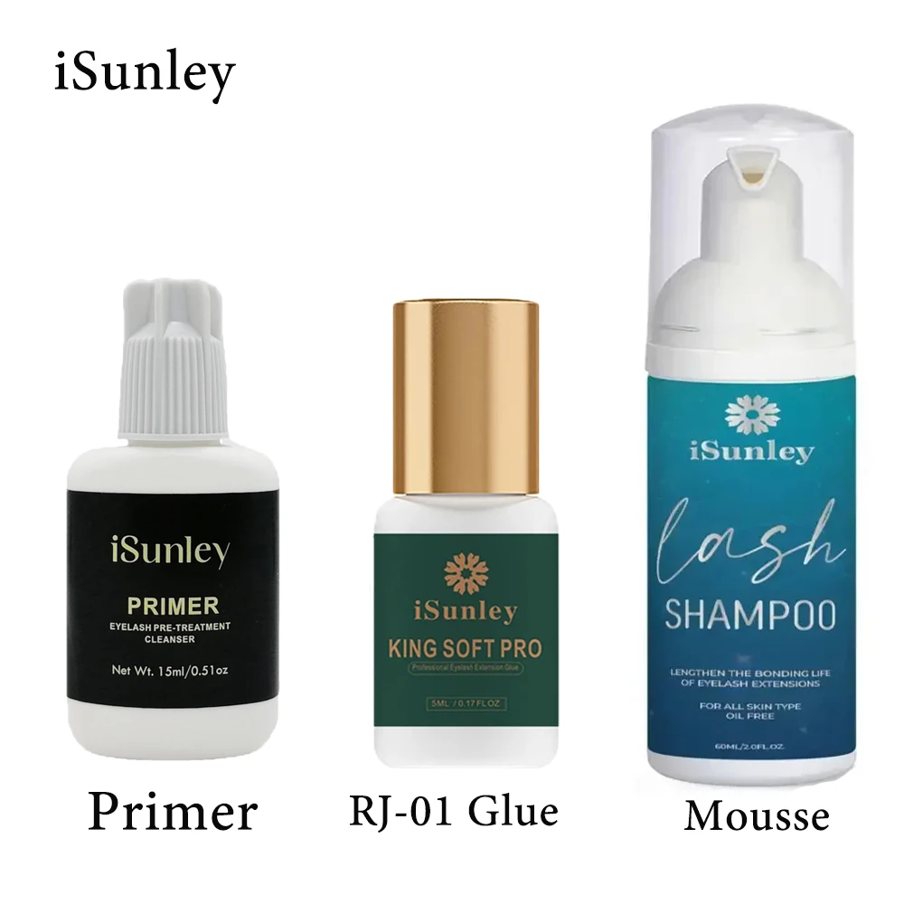 ISunley – adhésif pour extensions de cils, 0.5s, séchage rapide, professionnel, 60ml, shampoing, primaire pour cils, nettoyage en profondeur, 15ml