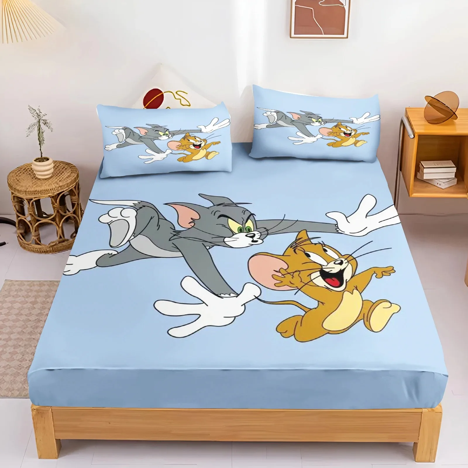 Tom And Jerry Fitted home bedding set, sheets with pillowcase, suitable for kids and adults bedroom décor