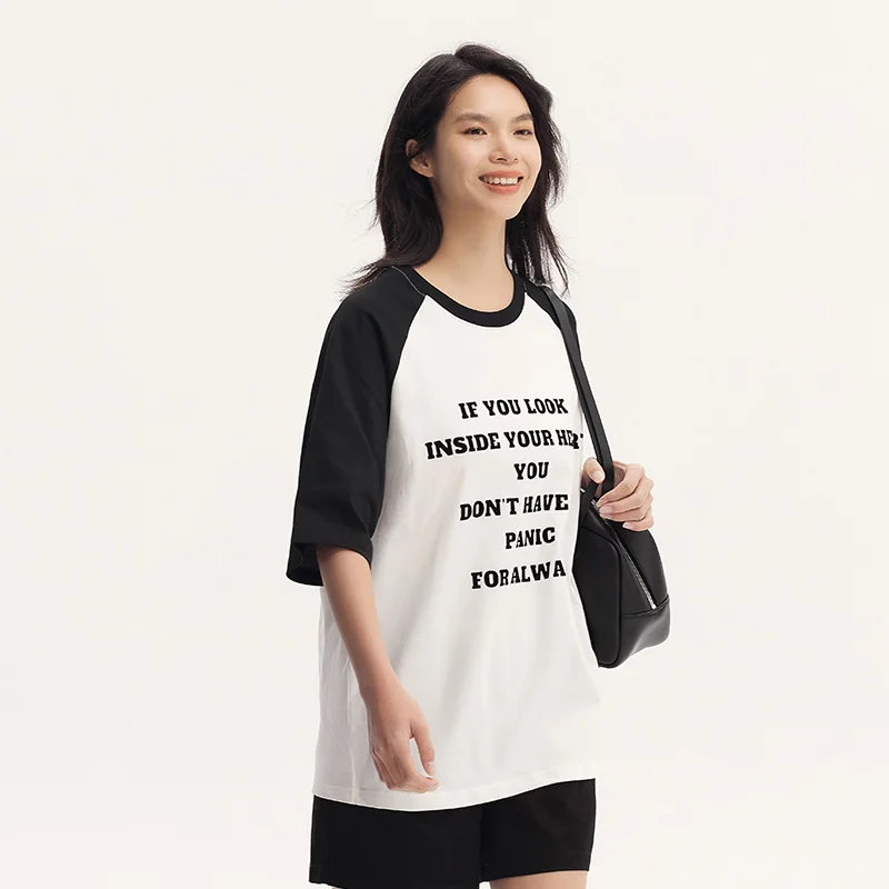 Semir Women T-Shirt Oversize Color-Blocking Sweet Cool Summer Top Letter Print Design Top Tee Female