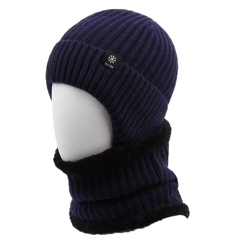 Chapéu de inverno masculino e cachecol conjunto para homem masculino anel cachecóis boné com borda de malha viseira gorros balaclava adulto quente 2 peças conjunto