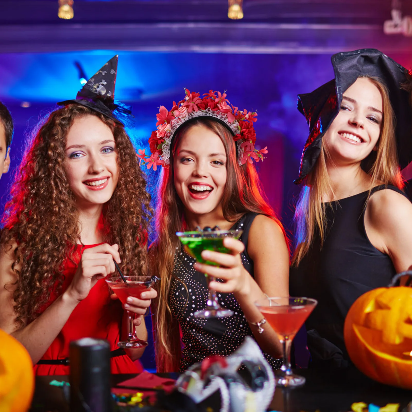 

Red Rose Flower Headband Ethnic Style Lightweight Floral Hair Accessories For Women Halloween Party Photography Crown