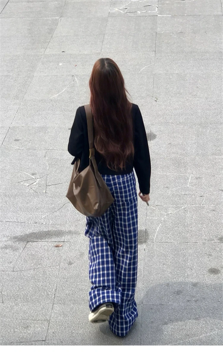 Autumn Plaid Wide Leg Pants Trousers Baggy Streetwear 90s Aesthetic Harajuku 2000s Y2k Pants Elegant Vintage Trousers 2024