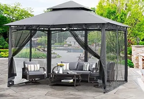 MASTERCANOPY Outdoor Garden Gazebo for Patios with Stable Steel Frame and Netting Walls (10x12,Dark Gray)