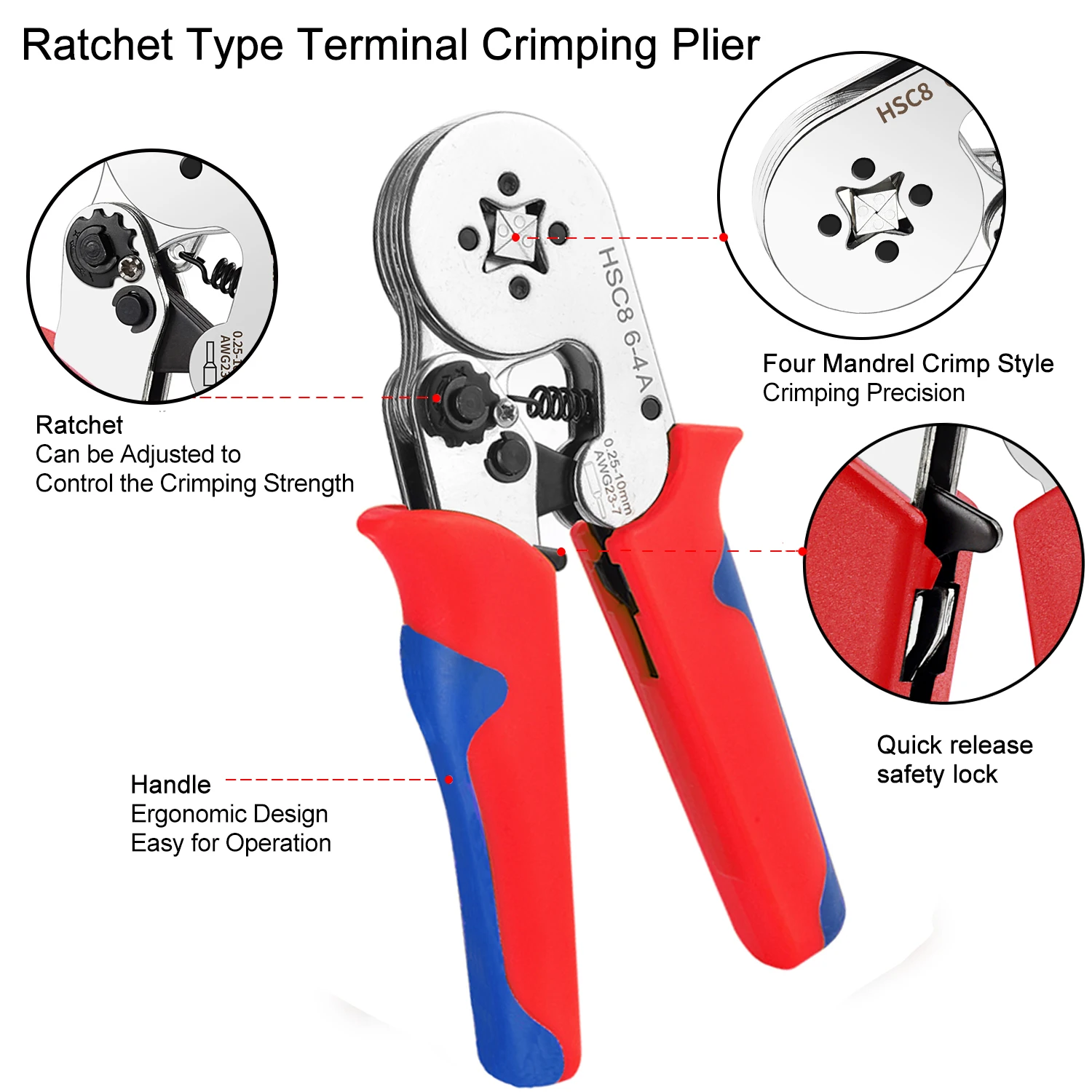 Tubular Terminals Crimping Plier Kit Crimper Tool Set HSC8 6-4A/6-6A Electrician Hand Tool Mini Wire Ferrule Fixture Kit