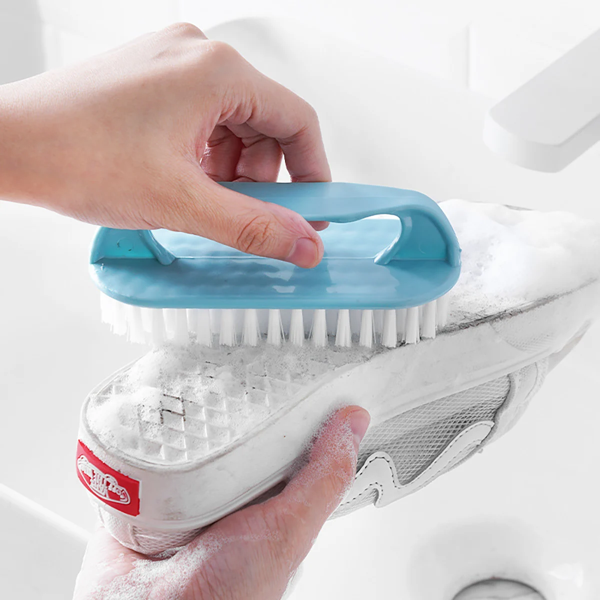 1pc Long-handled Soft Bristle Shoe Brush Laundry Specialized Multi-functional Cleaning Tool Non-damaging Three-sided Shoe Brush